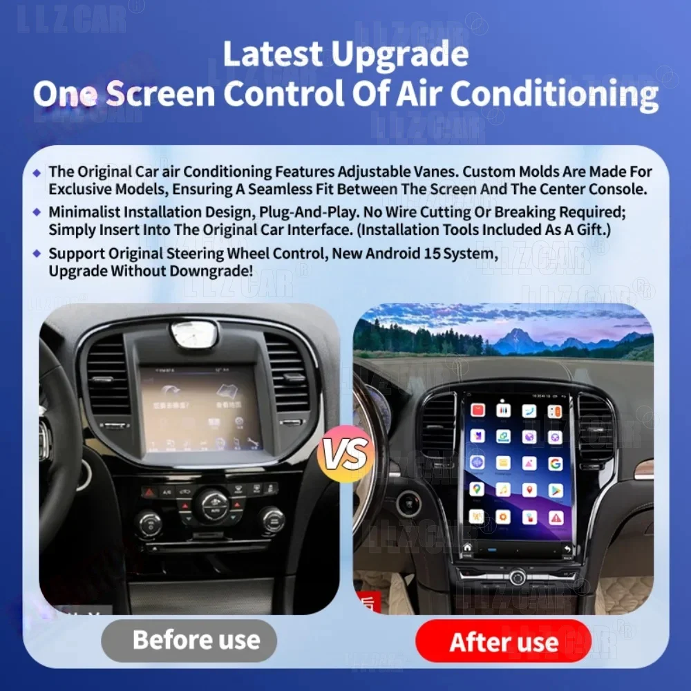 14.5 Carplay Android 15 Car Vertical Screen Car GPS Navigation for Chrysler 300C 2011-2023 Head Unit Multimedia Player Car Radio
