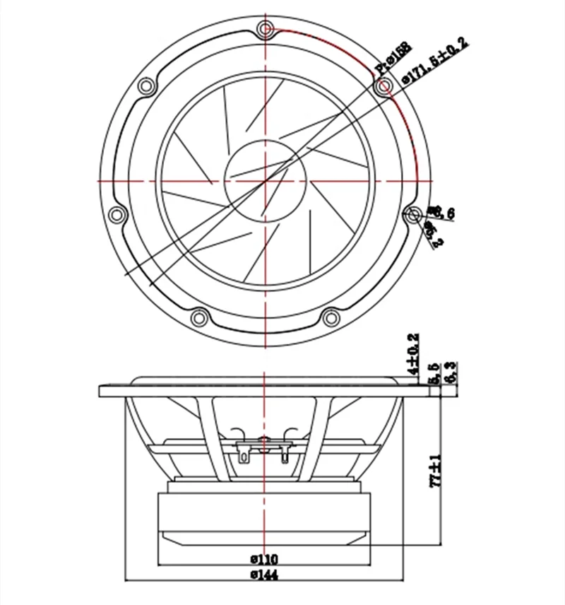 Moldura de alumínio fundido revestido com papel plástico diagonal, Mid-woofer HiFi Speaker, Long Stroke, 5Ohm, EY-04, 1Pc