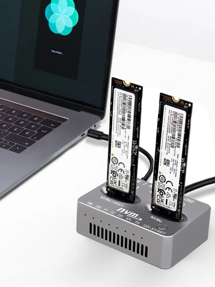 Dual-Bay M.2 NVME SSD Clone USB3.2 Type C M.2 SSD Enclosure Gen2X 20Gbps Solid Disk Case M.2 M.3 NVME PCI-E for M2 SSD M Key SSD