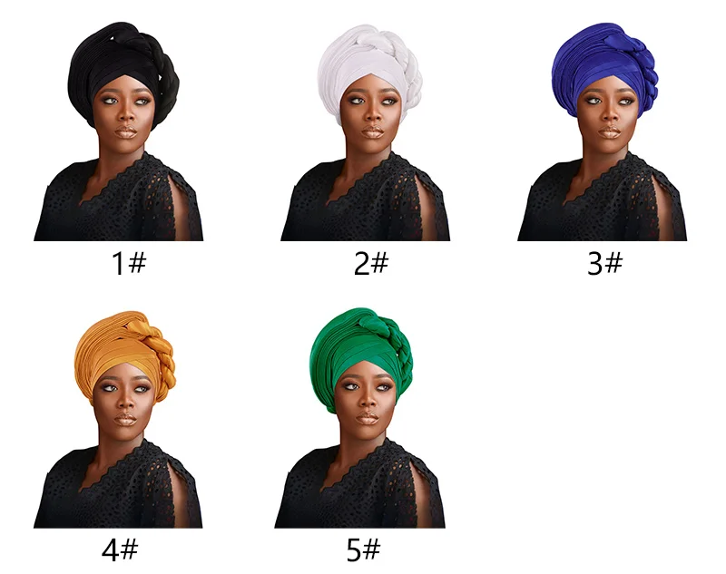 African Headwear Pleated Women\'S Turban Hijab Cap Head Wraps Elegant Auto Gele Headtie Party Headpiece Luxury Headscarf Hat