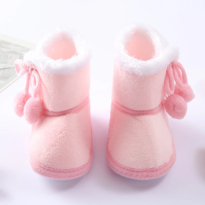 Stivali da bambino invernali stivali da neve caldi con pompon di neve appena nati stivaletti con suola morbida scarpe da passeggio per bambini primi camminatori per neonati