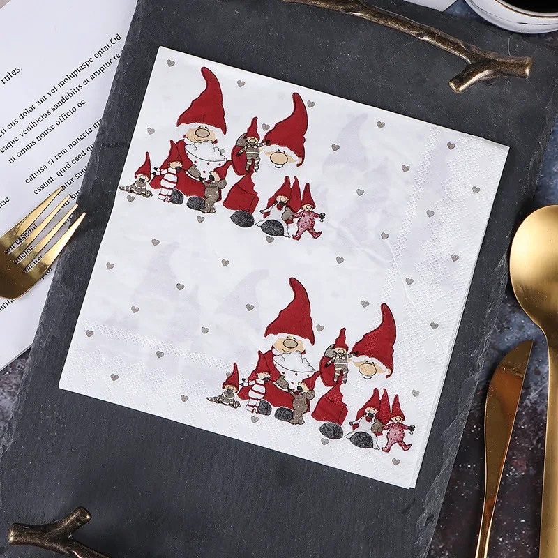 20pcs/Pac 33cm 2-Ply Christmas Snowman Printed Napkins Restaurant Baking Party Decoration Paper Placemats Wholesale Promotions