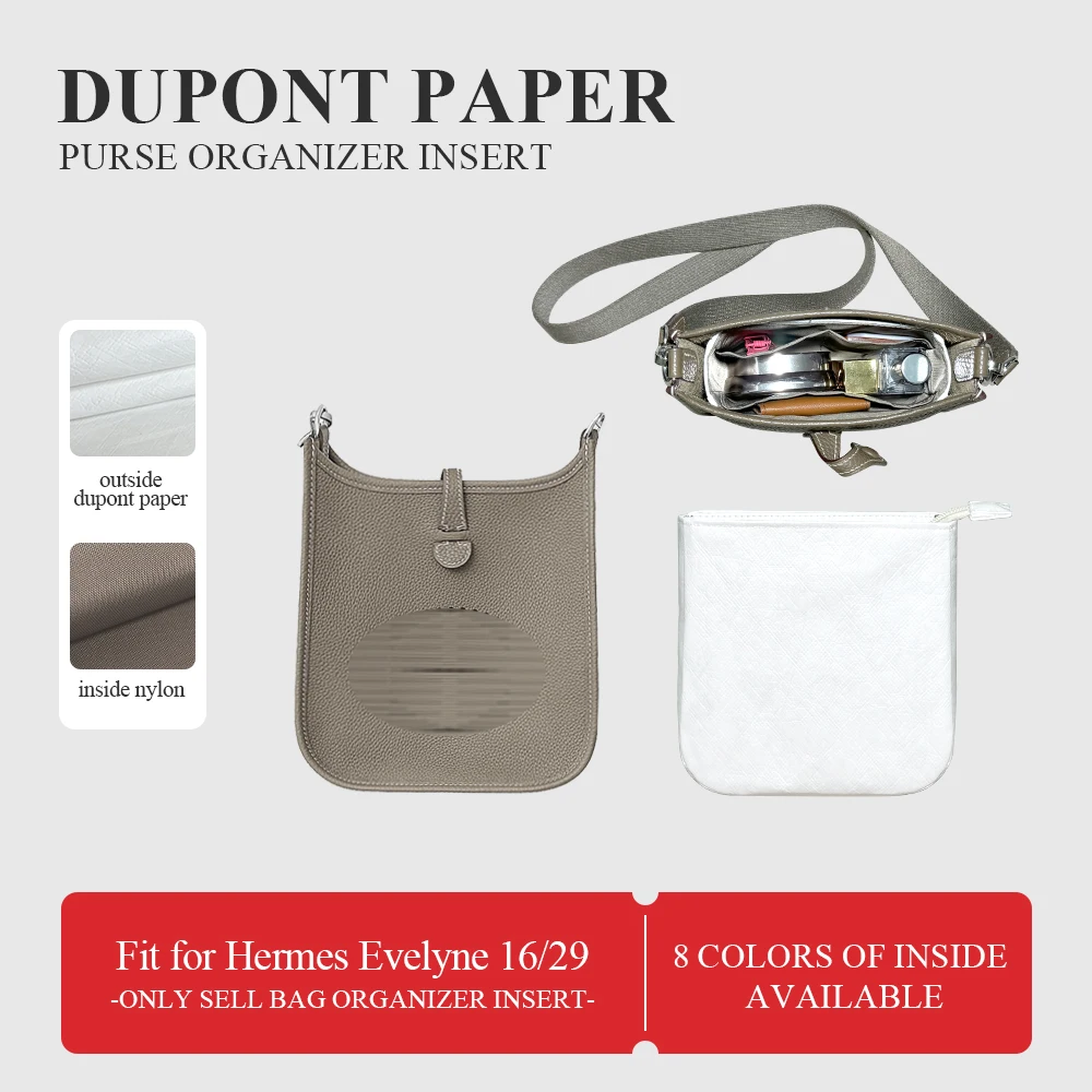 

Dupont Paper Purse Organizer Insert Fit for Hermes Evelyne 16/29 Inside Storage Bag Lightweight Zipper Inner Liner Bag In Bag