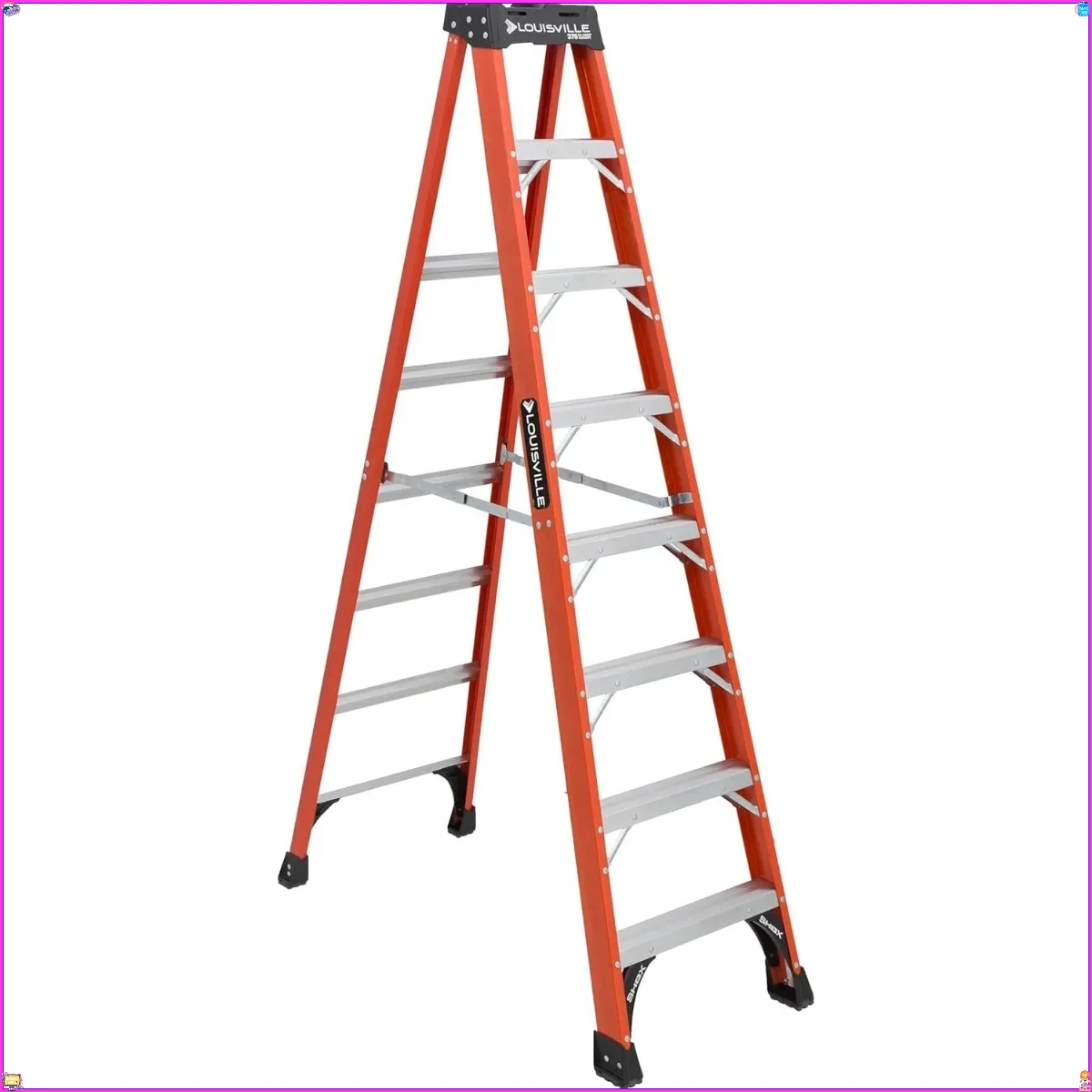 Heavy-Duty 8-Foot Fiberglass Ladder, 375-Lb Capacity, Model IAA, for Professional Electricians and Construction
