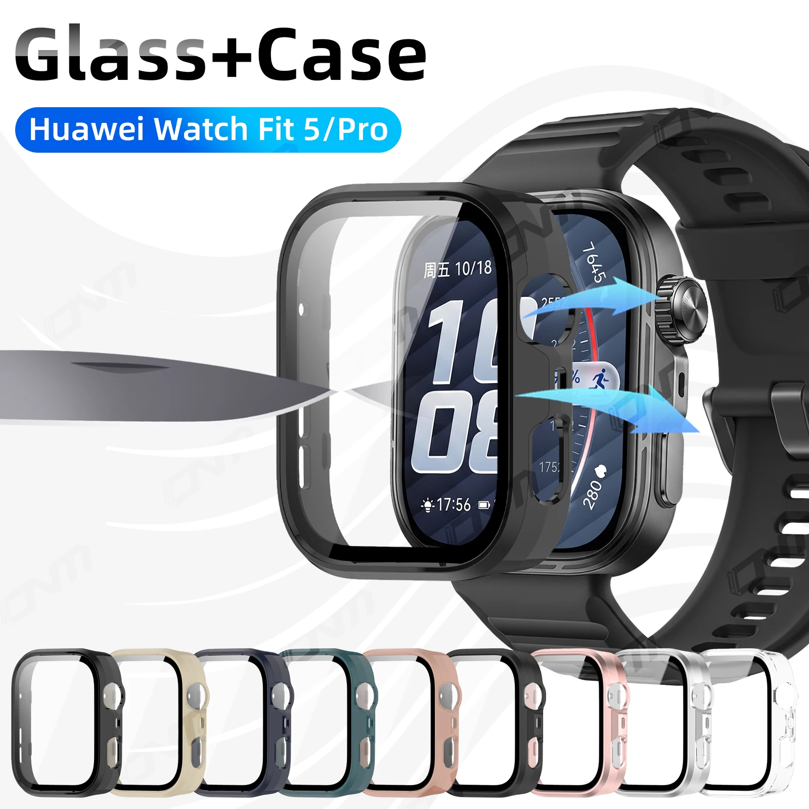 Glass+Case for Huawei Watch Fit 5 / 5Pro Tempered Glass Screen Protector & Hard PC Protective Bumper for Huawei Fit5 Accessories