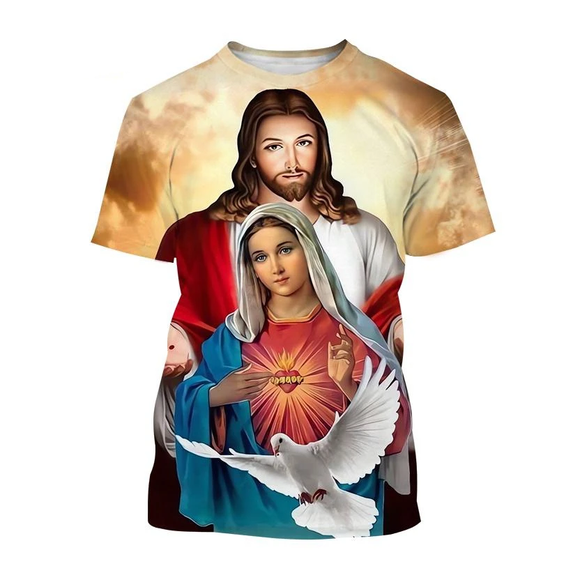 Hot Sale Christian Mother of God Virgin Mary 3D Print T-Shirt Jesus Cross God Cross Jesus Loves All Christian Unisex Casual Top