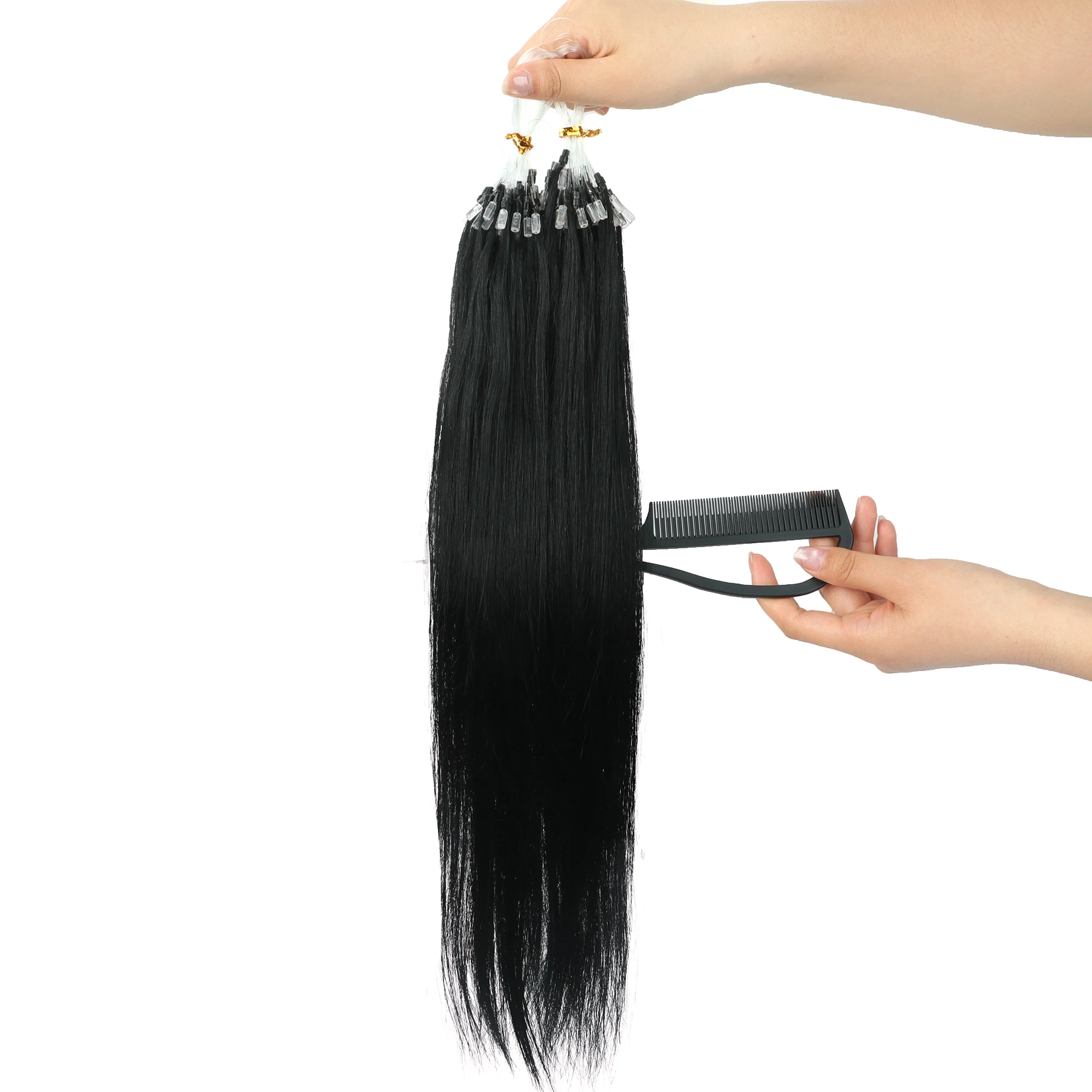 مايكرو حلقة وصلات شعر الانصهار البارد وصلات شعر سهلة التركيب لا لزجة الغراء شعر بشري طبيعي مستقيم لينة 12-20 "30 جرام #1