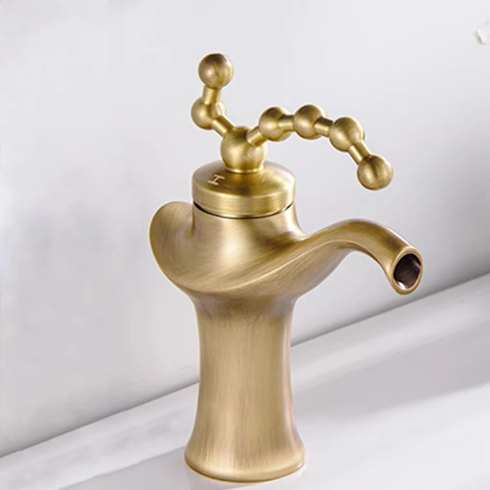 New special antique bathroom low basin faucet brass hot and cold retro gun gray magic lamp faucet