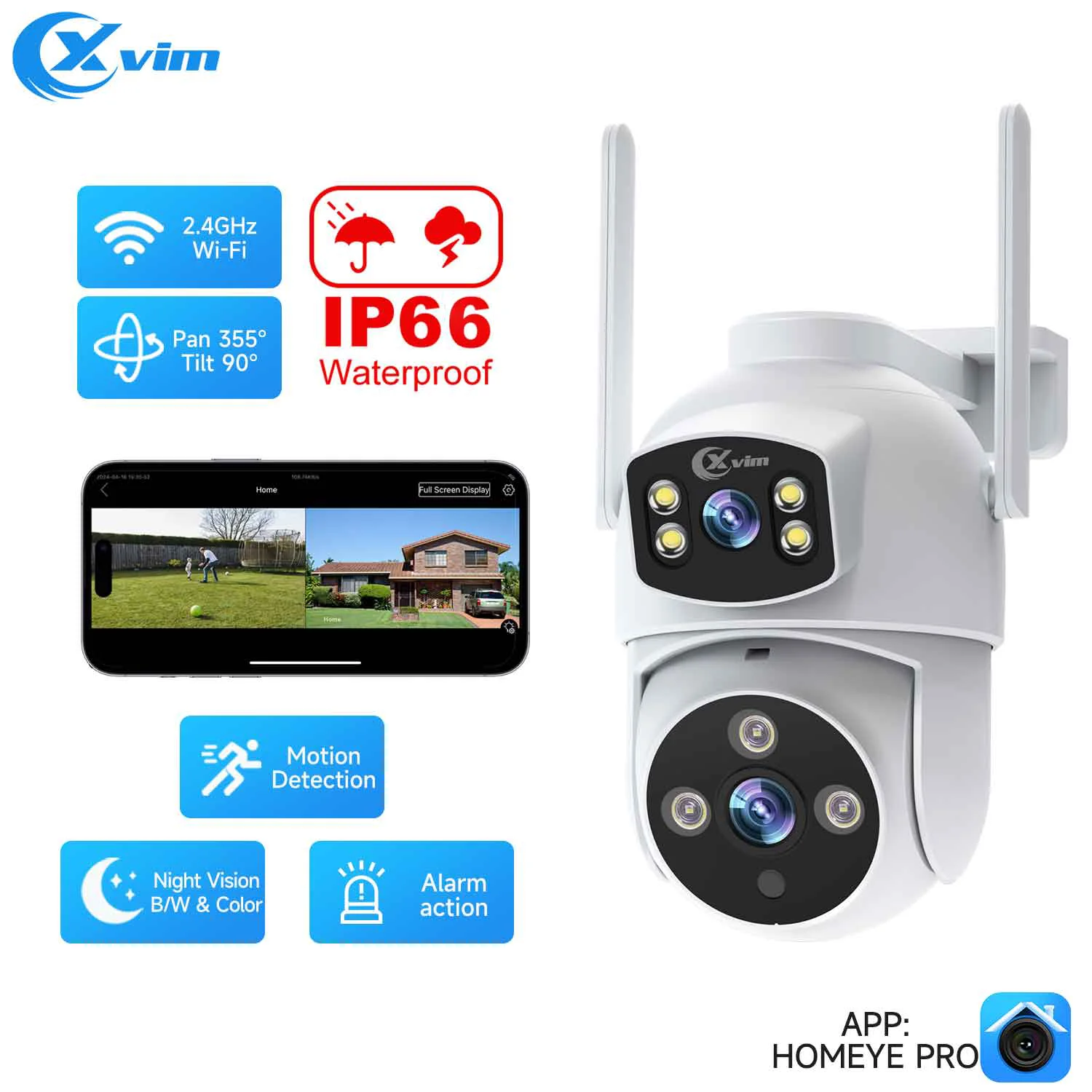 XVIM 4K 8MP Wifi Camera PTZ Outdoor Dual Screen Human Detection Dual Lenses Security Protection IP Camera Audio