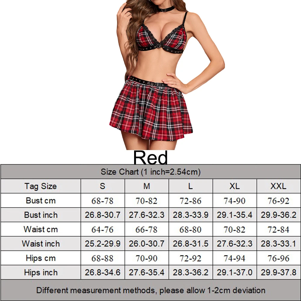 Womens New Style Sexy Lingerie JK Plaid Short Skirt Sexy Suspenders Bra Suit