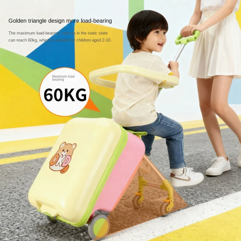 

New Cartoon Suitcase for Kids Can Sit Boarding Cabin Luggage Children's Suitcases Travel Lazy Spinner Wheels Trolley Case