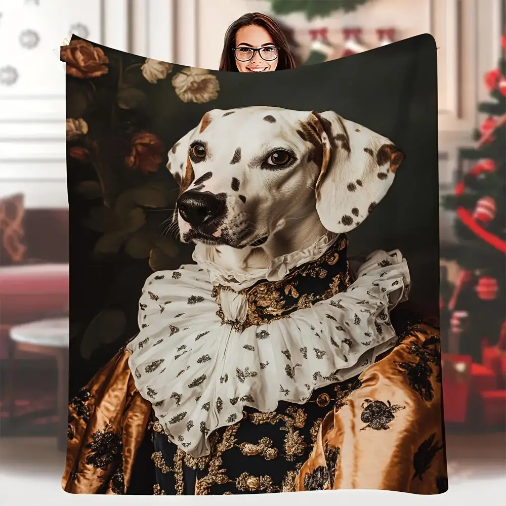 Spot-patterned Dalmatian dog blanket. Bed cover made of flannel suitable for all seasons. Machine washable
