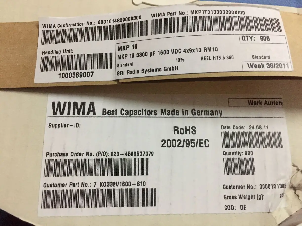 30pcs Origional Product Germany WIMA MKP10 1600V 0.0033UF 3N3 1600V 332 P=10mm free shipping