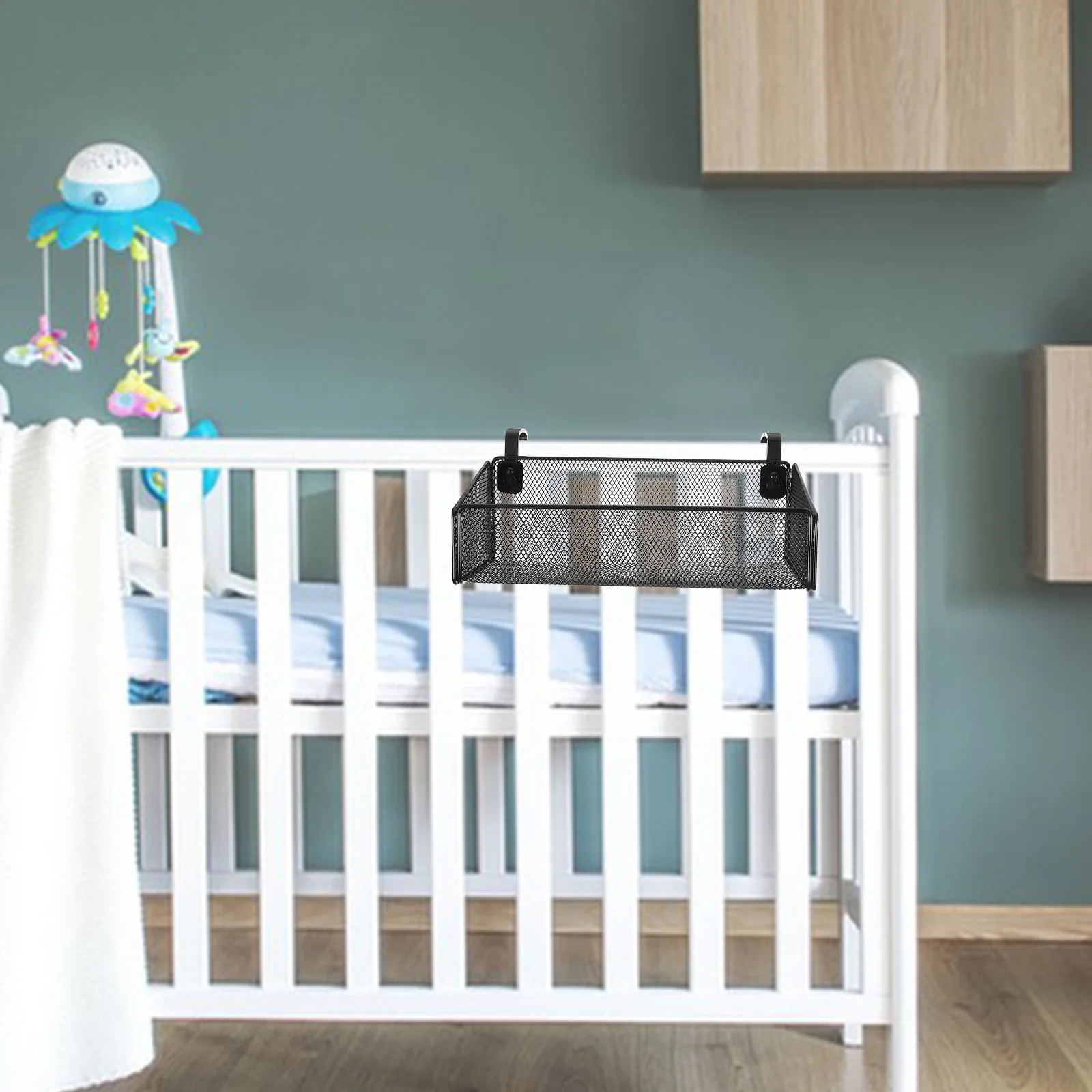 

Bedside Hanging Storage Basket Metal Organizer for Dorm Office Home Bed Rail Storage Solution Bedside Hanging Basket