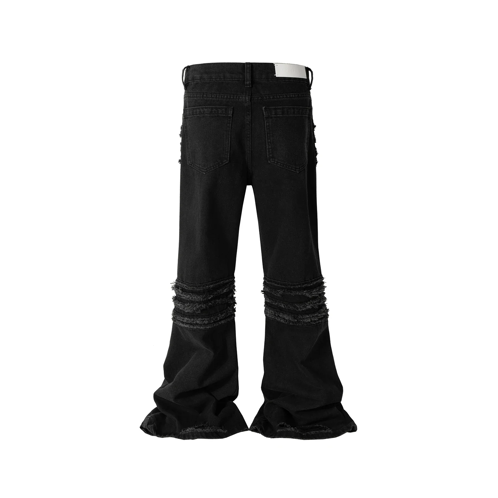 High Street Frayed Tassel Black Flare Jeans Pants for Men Straight Baggy Ropa Hombre Denim Trousers Oversized Distressed Cargos