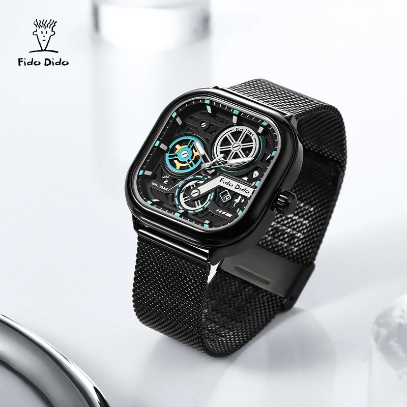 【Fido Dido】Orologi per coppie Orologio al quarzo unisex impermeabile con cinturino in acciaio inossidabile |   Stile meccanico |   Regalo di San Valentino FD2366-1102