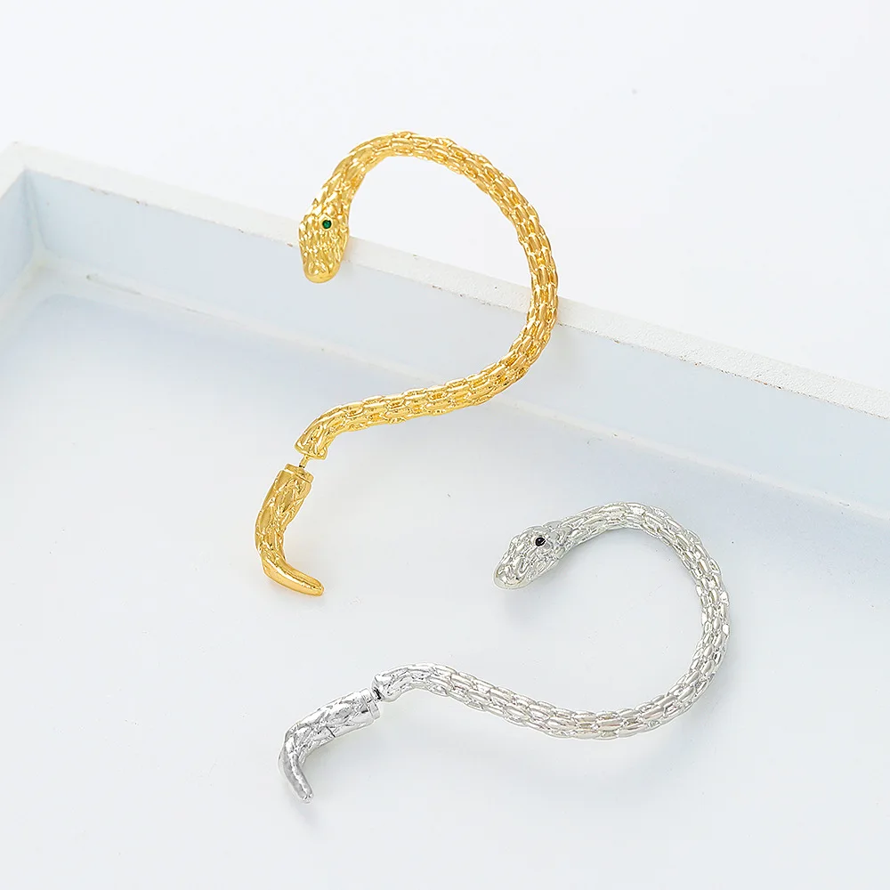 WANZHI 2022 New Gold Plated Snake Shape Zircon Clip Earrings Vintage Punk Geometric Animal Earring for Women Trend Party Jewelry