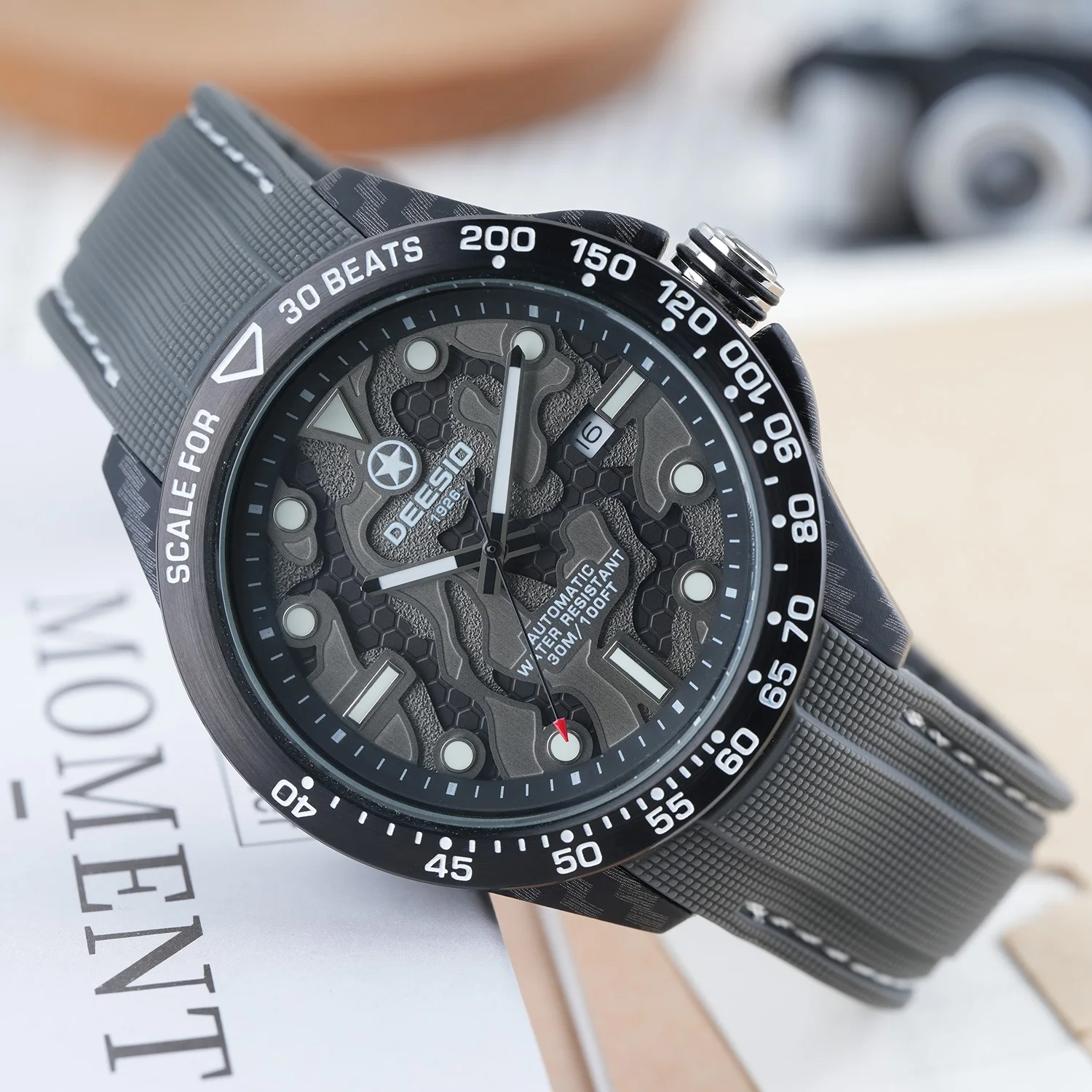 Deesio Men's Automatic Mechanical Watch |Upgrade Carbon Fiber Case | Luminous Pointer | Silicone Strap | Sport Lightweight | 30M Water Resistant | Fashionable for Outdoor/Exercise | Ideal Gift for Men |  High-Quality Movement | Scratch-Proof Dial