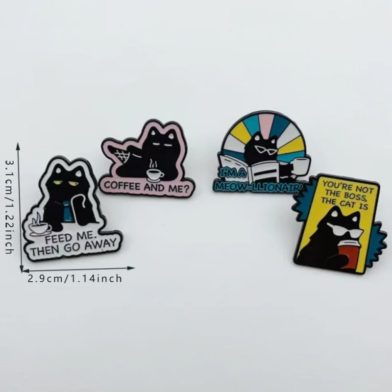4pcs European and American retro creative hip-hop personality cartoon black cat series styling metal brooch versatile bag clothi view 6