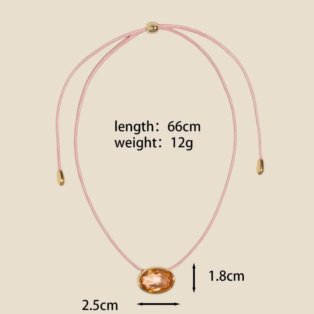 Thin Cord Crystal Pendant Necklace Colorful Wax Oval Cut Gem Gold Bezel Choker Big Size Crystal Gold Bezel Setting