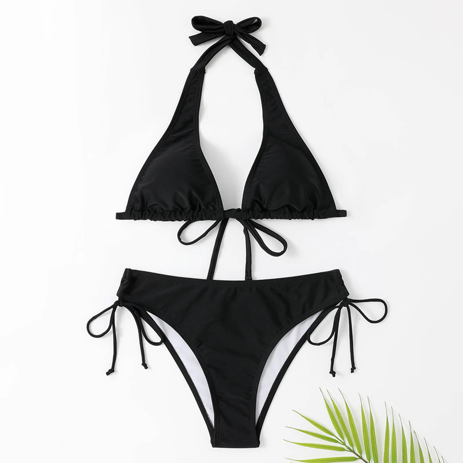 Conjuntos de Bikini de tres puntos para mujer, conjuntos de Bikini sexis separados con cordones y almohadillas para sujetador, ropa de playa, traje de baño sin sujetador de acero, moda