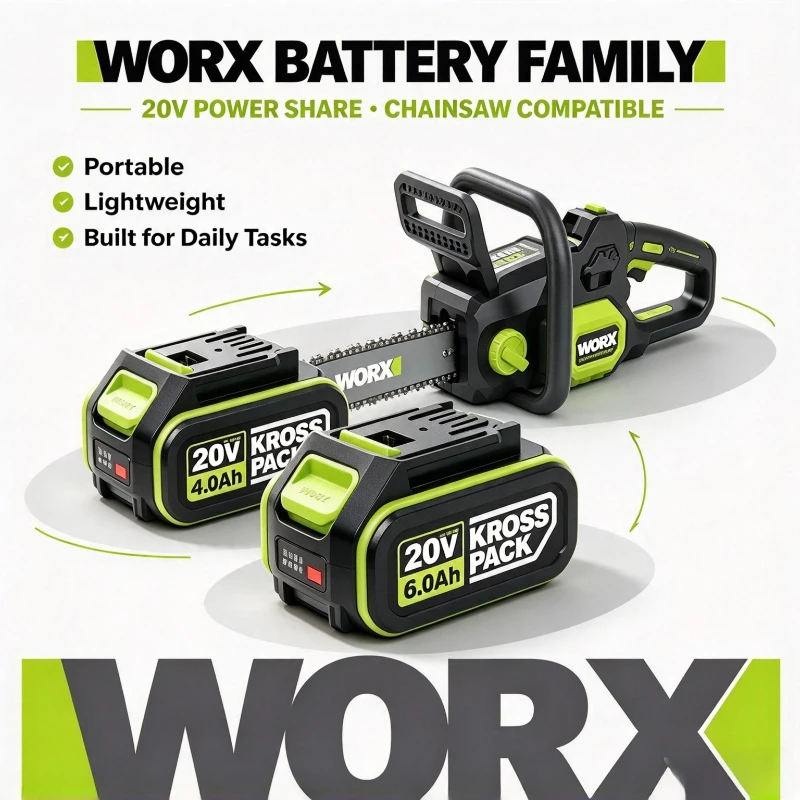 High-capacity WORX 20V 5.0Ah Rechargeable Battery Pack WA3578 WA3406 Long Lasting for Impact Wrenches Trimmers Power Hand Tools