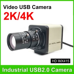 Industrial 4K 8MP CCD IMX415 USB Webcam 2K F5253 With 2.8-12mm Varifocal Lens USB2.0 PC Video Camera UVC OTG For Live Teaching