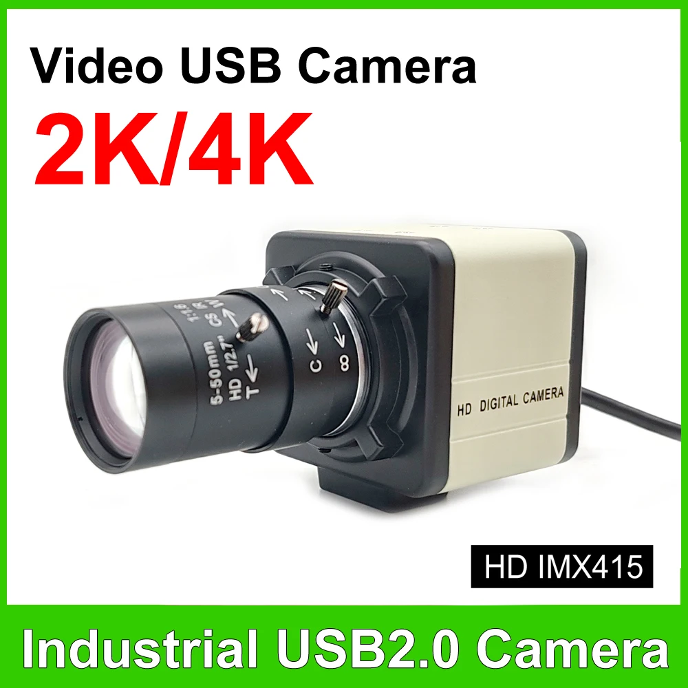 Industrial 4K 8MP CCD IMX415 USB Webcam 2K F5253 With 2.8-12mm Varifocal Lens USB2.0 PC Video Camera UVC OTG For Live Teaching