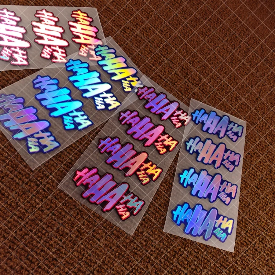 1 conjunto de adesivo holográfico para moto automática "HAHA HA", decalque de texto moderno para motocicleta de carro, acessório de personalização externa