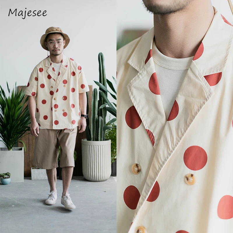 

Polka Dot Shirts Men Summer Beach Hawaii Leisure Comfortable Popular Handsome Chic Vitality Contrast Color Double Breasted New