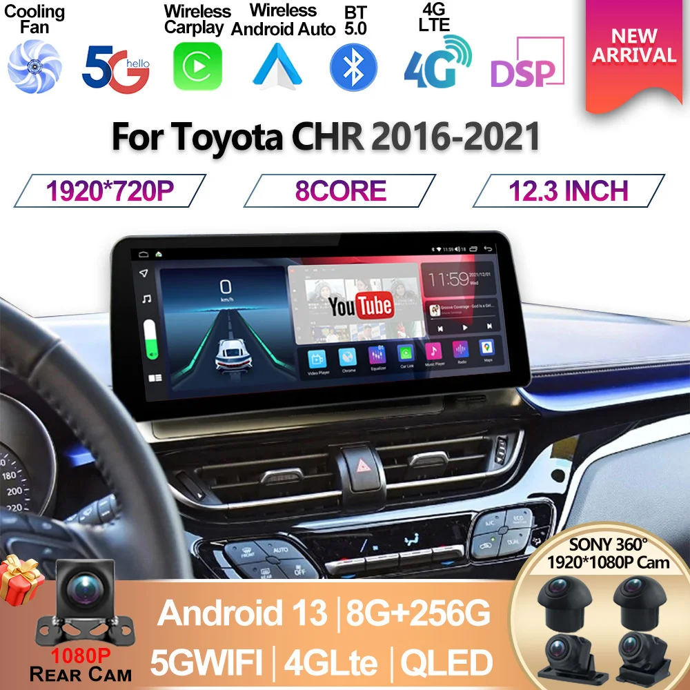 

12.3inch For Toyota CHR 2016 - 2021 Wide Screen Android 13 Car Video Player 2Din Radio Stereo Multimedia Carplay Head Unit 128GB