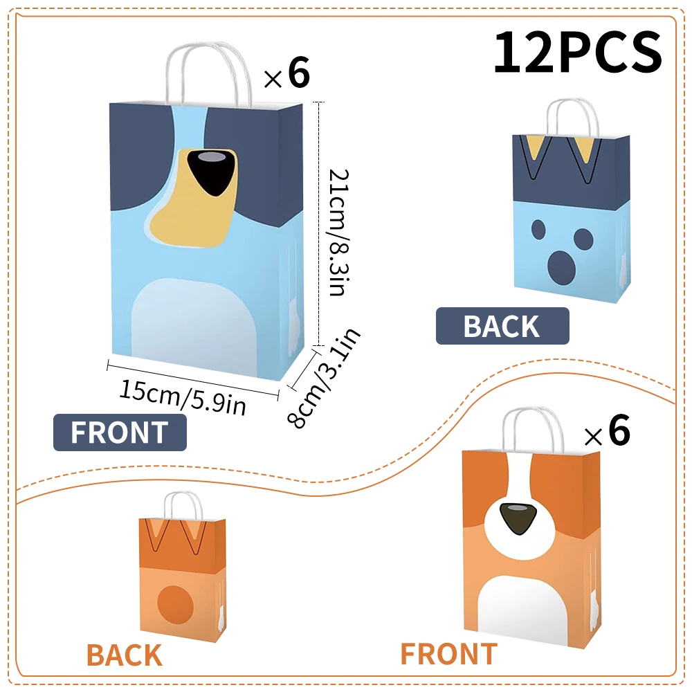 12 Blue Dog Birthday Party Favor Bags Dog Gift Bags Bulk with Handles Merchandise Bags Goodie Candy Bags for Kids Birthday Party