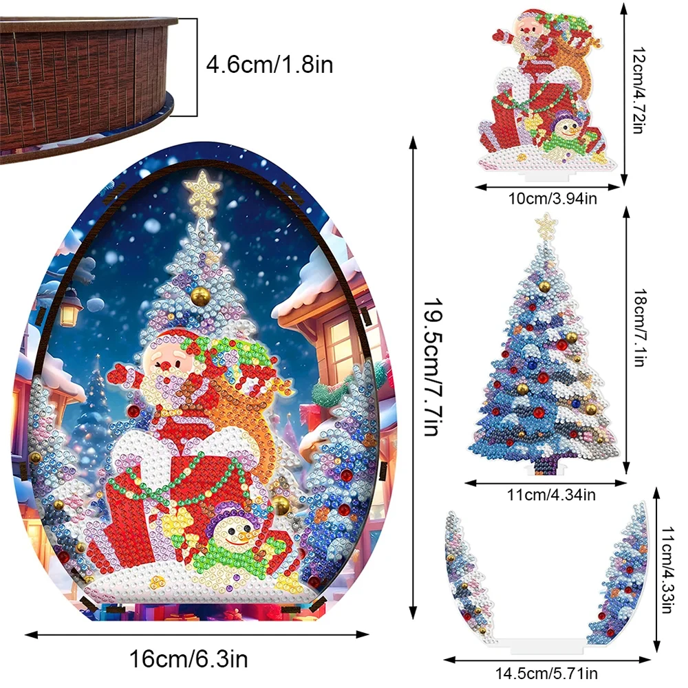 HOMFUN Wooden Christmas Desktop Diamond Art Kits 5D DIY Diamond Art Tabletop Decorations Kit, Creative 3D Santa Claus Gift