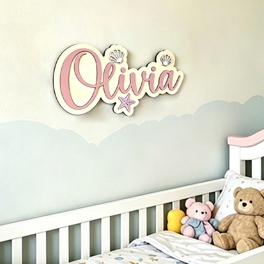 1pc wooden multi-color double-layer surname brand, custom name, suitable for children's rooms and birthday gifts