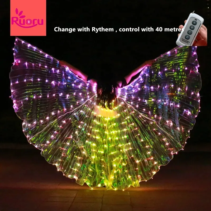 Ruoru Belly Dance Led Isis Wings with Remote Control Bellydance Carnaval Costume Egypt Angle Wing Adult Led Wings with Rod