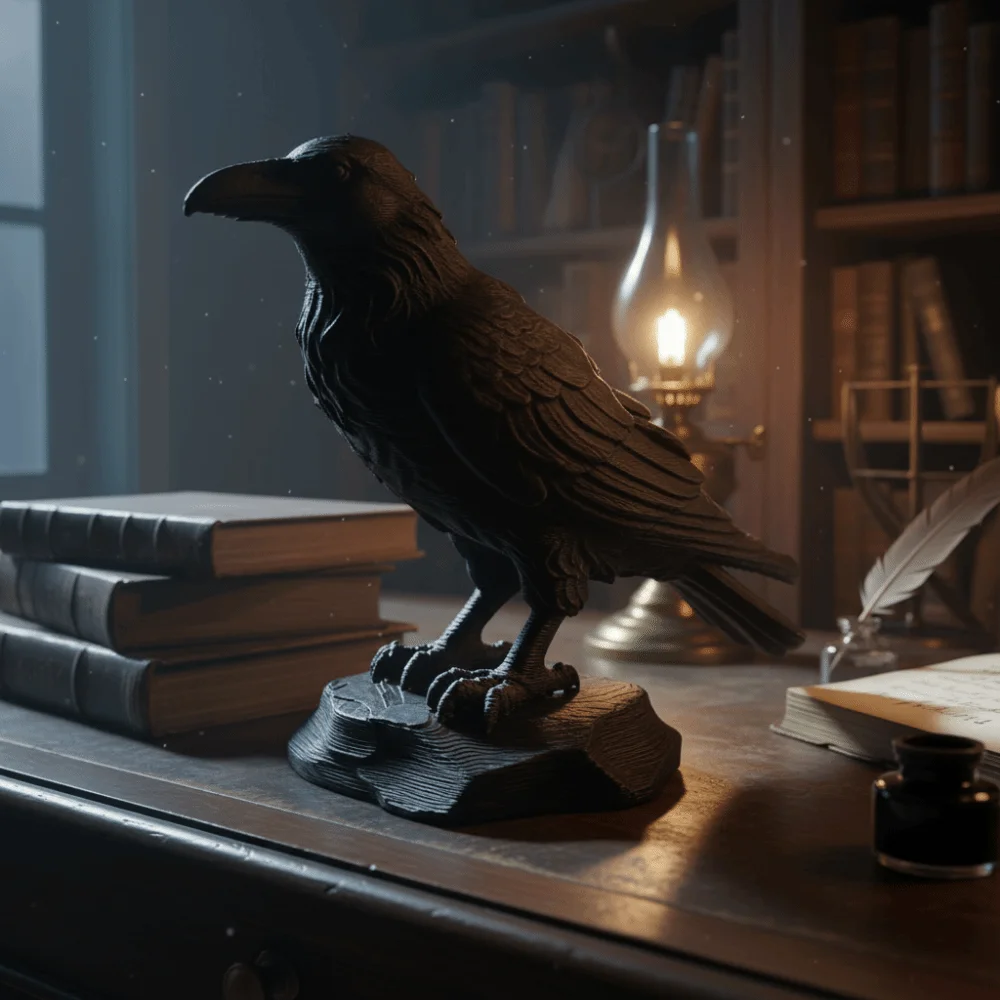 Gothic Style Crow Statue Crafts Raven Prop 3D Printed Simulation Crow Model Home Decoration Crow Ornaments Balcony