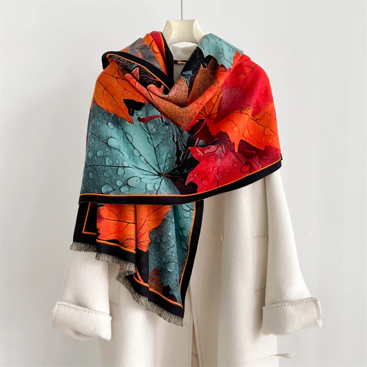 

Зимний женский утолщенный теплый шарф 65*185 см, шаль из пашмины с кисточками, кленовый лист, имитация кашемира, осеннее холодостойкое одеяло