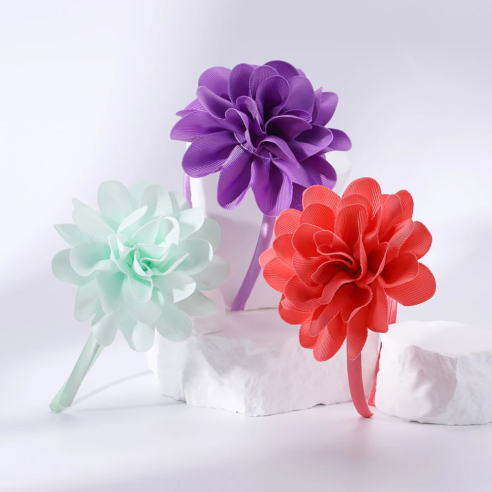 Serre-tête à grandes fleurs pour filles, 20 couleurs unies, ruban à la mode, fait à la main, haute qualité, accessoires de décoration pour cheveux