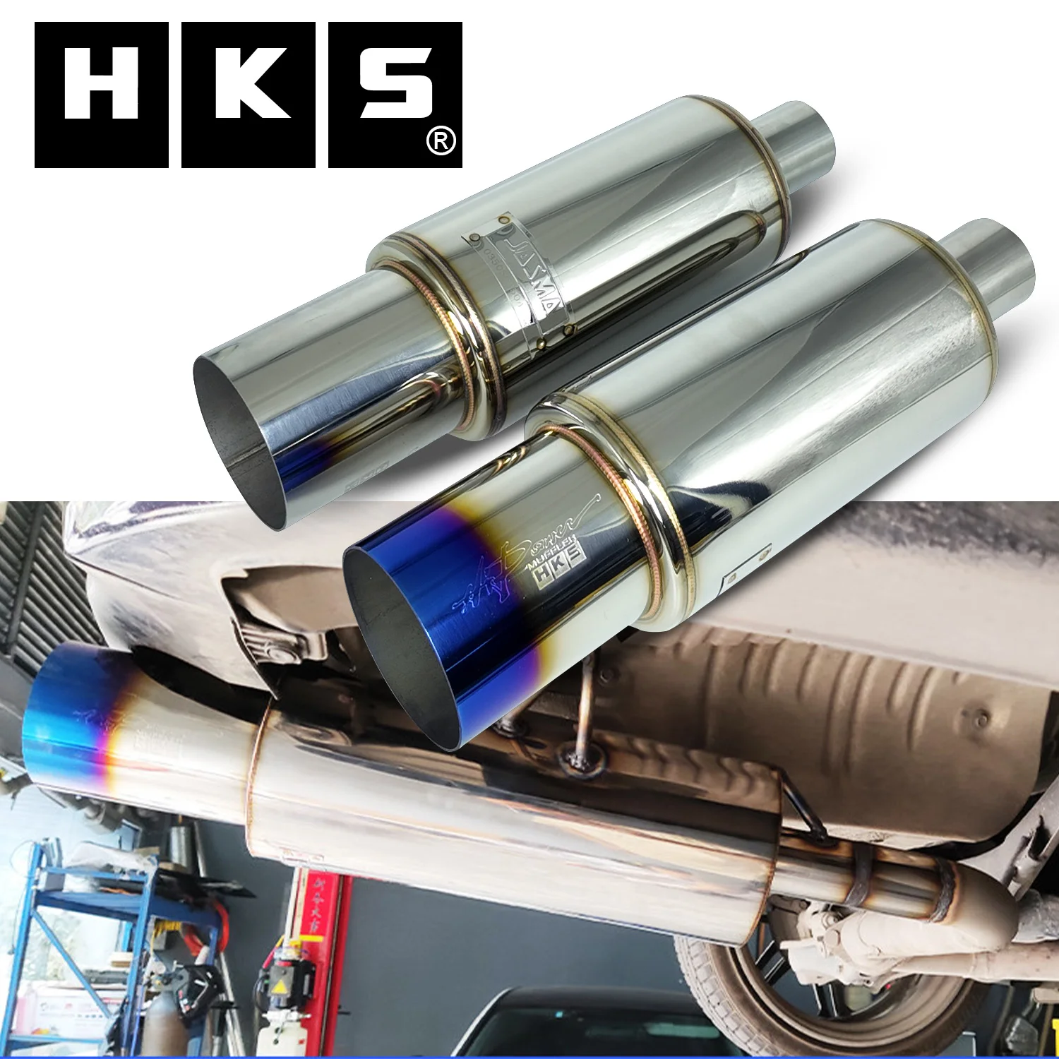 Universal Car Straight-Through Muffler, Large-Diameter Straight-Through Exhaust Tip HKS Hi-Power Exhaust Muffler Modified JDM