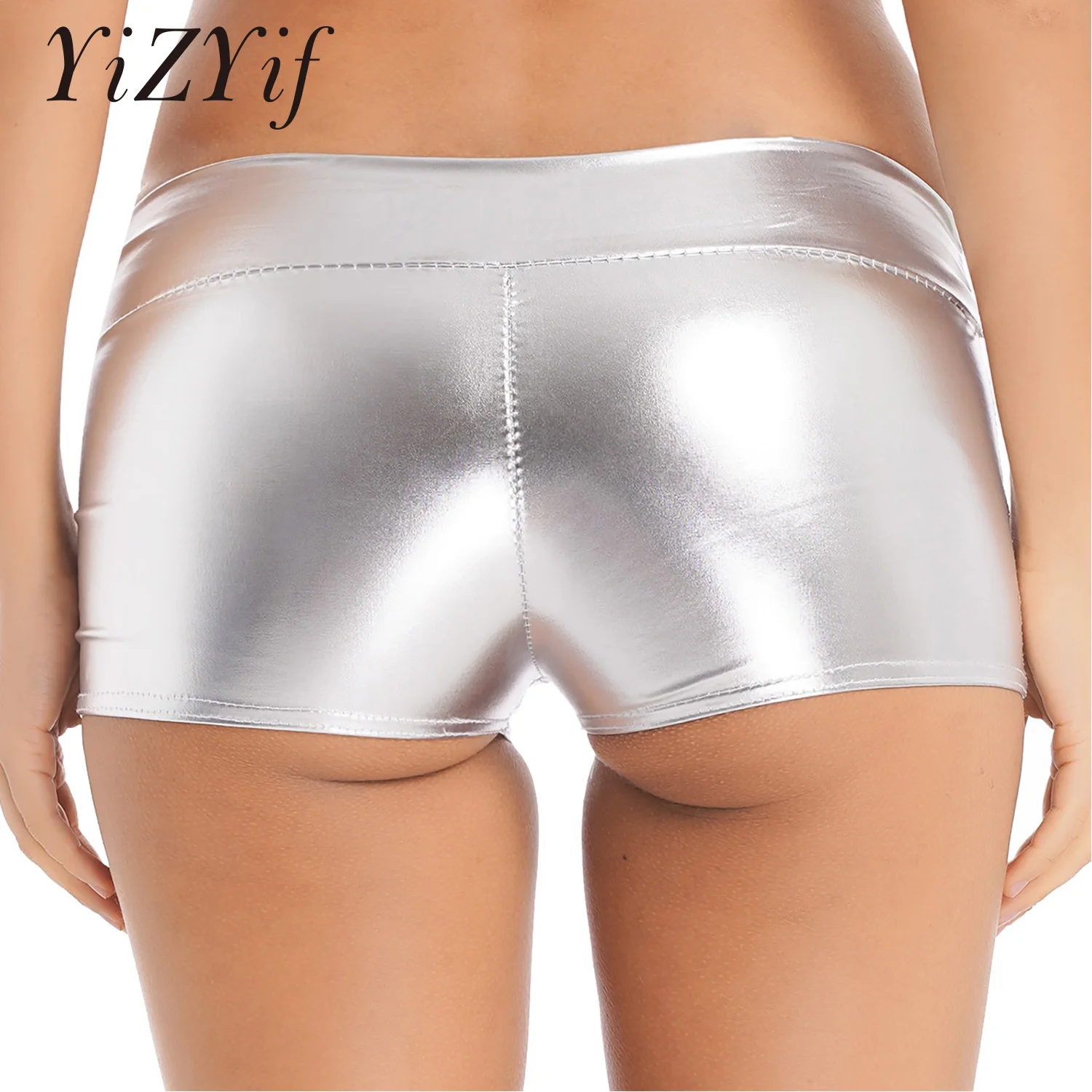 

Womens Sexy Metallic Rave Booty Shorts Low Waisted Spandex Shiny Pole Dancing Hot Pants Gold Silver Shorts For Stage Clubwear