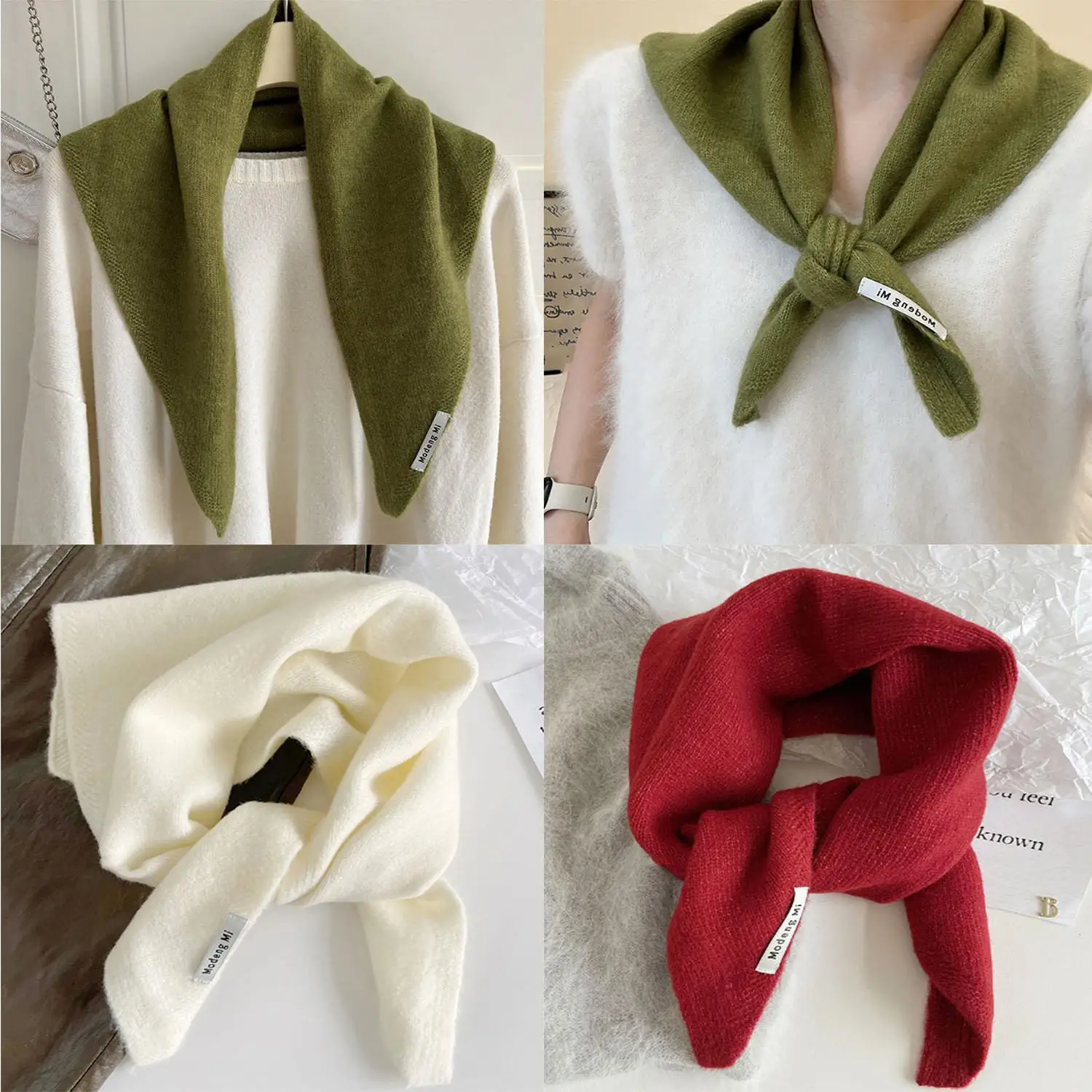 British Korean Triangle Scarf For Women Wool Triangular Scarf Green Headscarf Knitted Scarf Multi-functional Warm Knitted Scarf