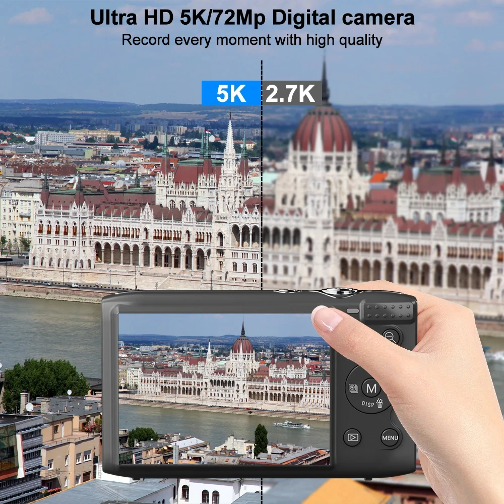 كاميرا رقمية 5K 2.8 بوصة HD كاميرات قابلة للشحن مع كاميرا تسجيل فيديو عتيقة 16x تكبير 72 ميجابكسل كاميرات للمراهقين البالغين المبتدئين