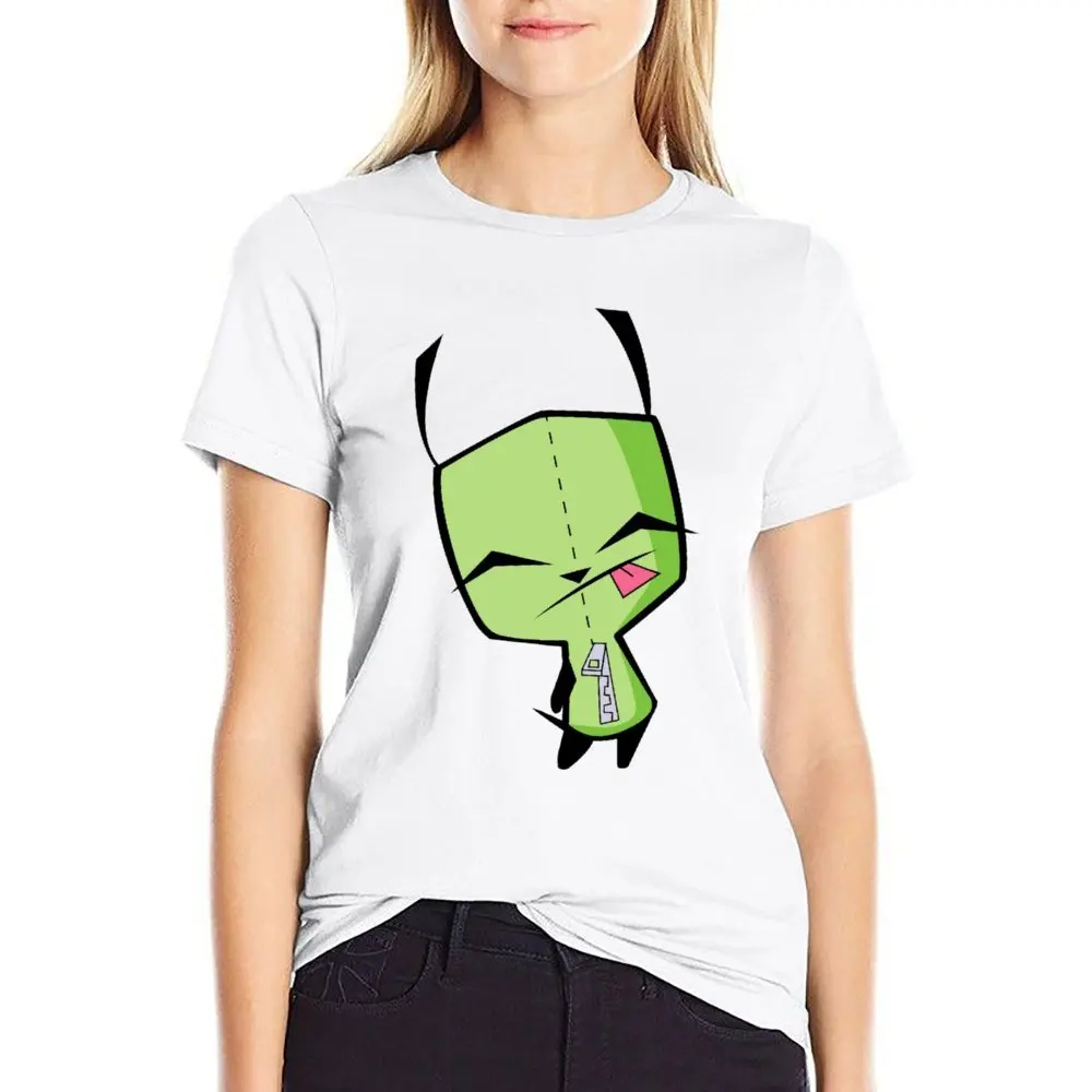 T-shirt do movimento do pescoço redondo, Invader Zim S GIR, T Gráfico Casual, Fitness Novidade Engraçada