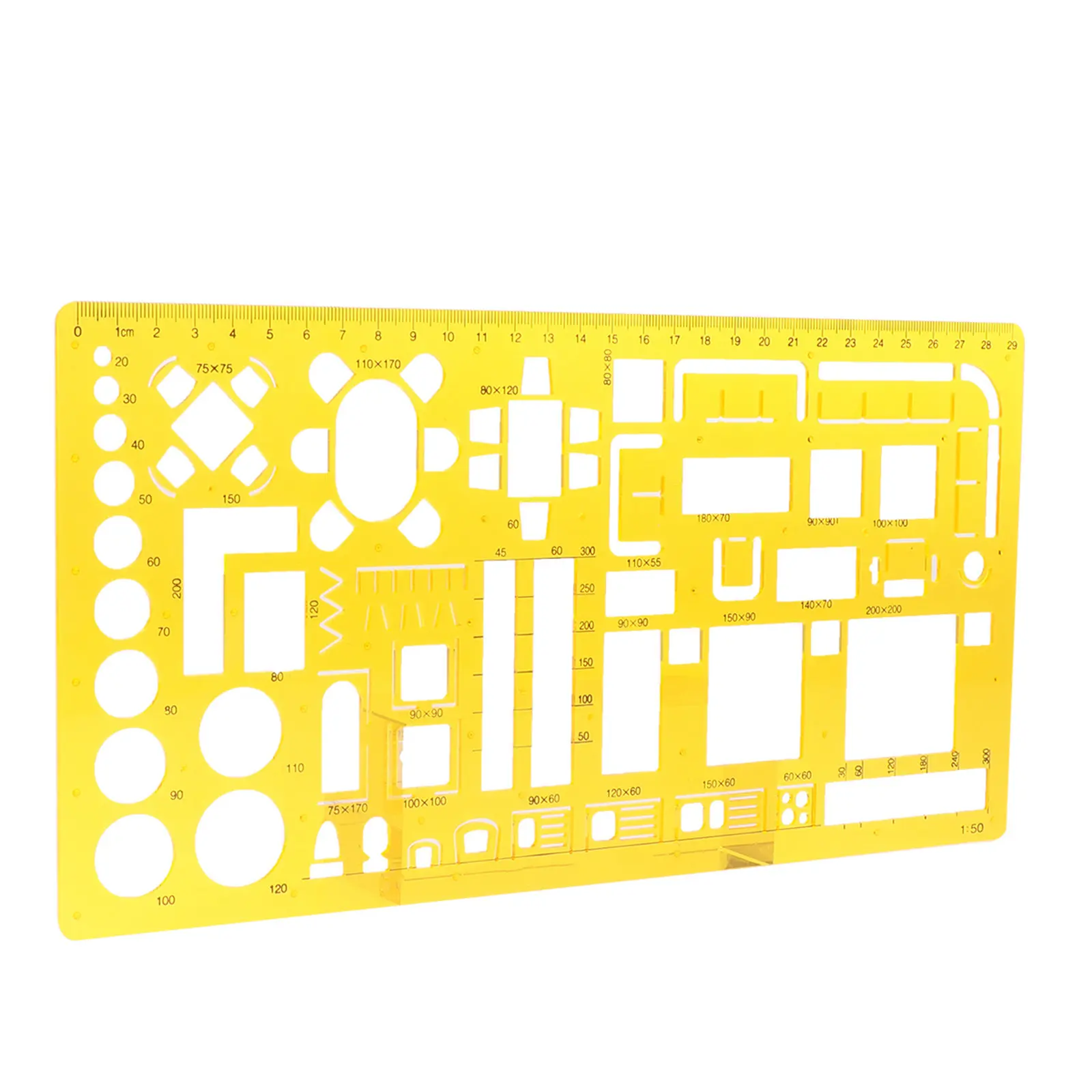 Geometric Measuring Ruler Orange Multi Purpose Plastic Drawing Templates for Architecture School Drafting