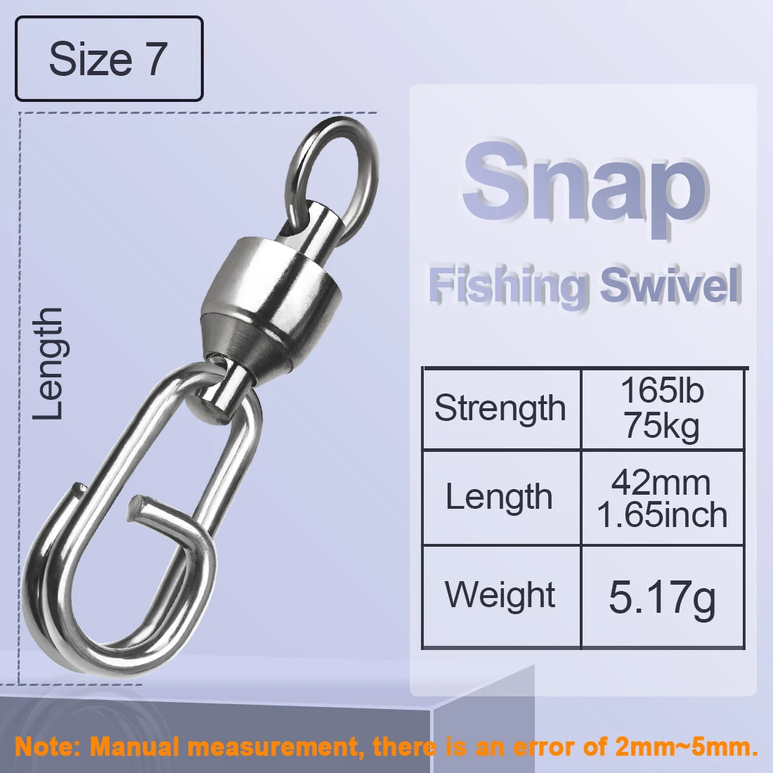 NONE FishTrip 25 Stück Fishing Snap Wirbel Kugellager Wirbel Clip Heavy Duty Salzwasserwirbel mit Karabiner Edelstahlwirbel 10