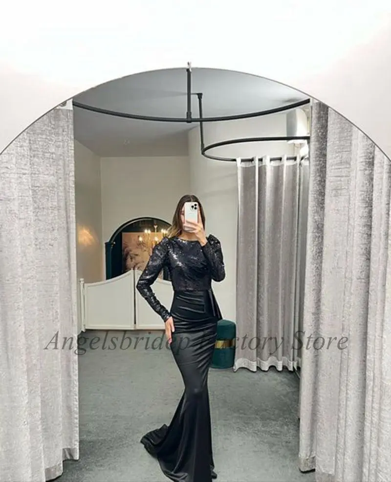 

Angelsbridep 2 STORE Dubai Mermaid Satin Sequin Formal Evening Dresses Prom Gown Sweep Train Vestidos De Gala Robes De SoiréeAn