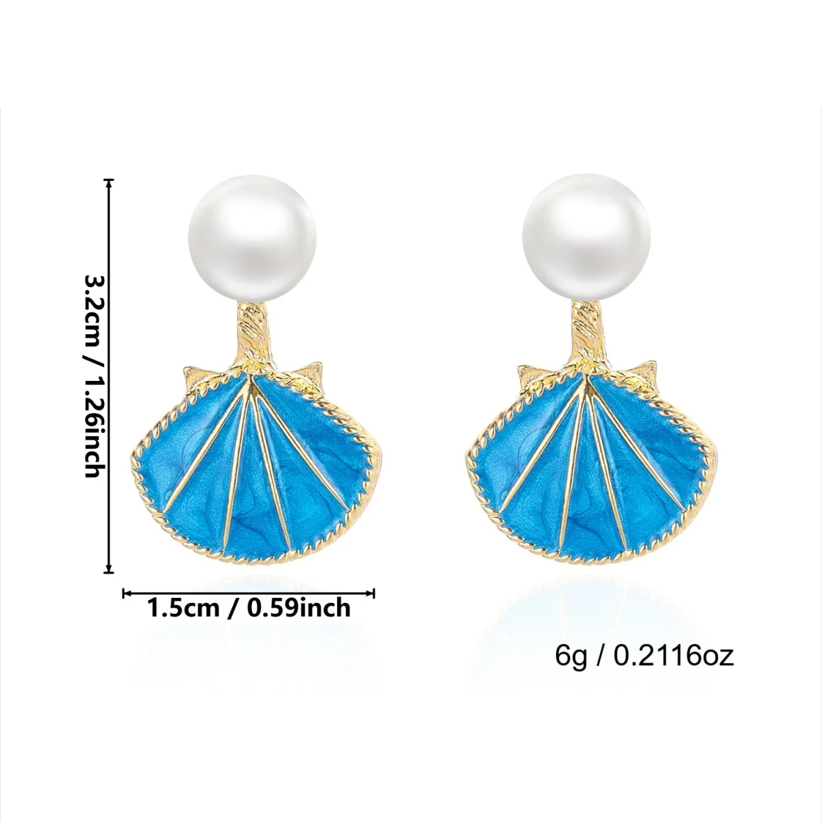Imitationsperlen-Ohrstecker mit Emaille-Muschel-Rückseite für Damen und Herren, böhmische Ozean-Strand-Muschel-Ohrringe, Sommerparty-Schmuck – Detail 22