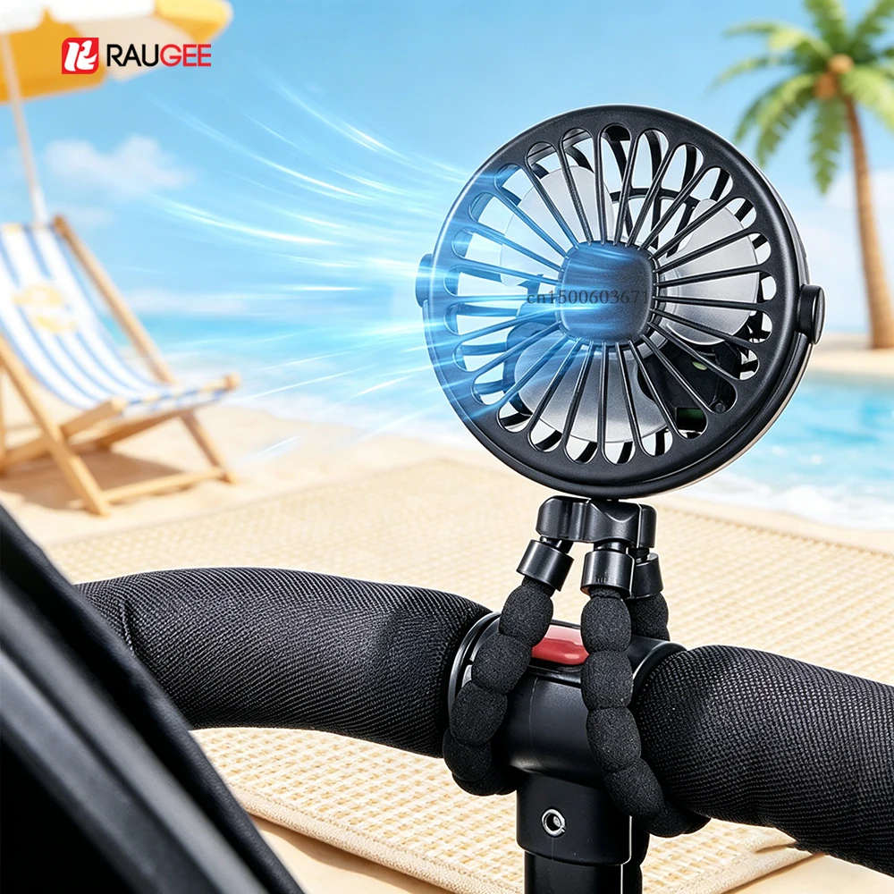 Mini Ventilador Portátil para Cochecito, Ventilador Inteligente Tipo Pulpo, Ventilador de Mano 360 °   Ventilador Giratorio para Bicicleta, Coche, Trípode, Recargable, con Clip