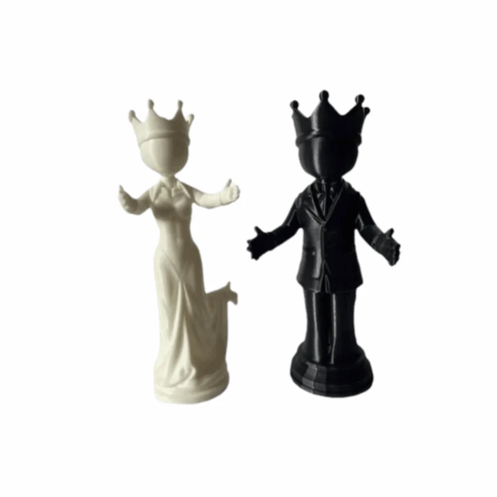 2pcs Couple Gifts 3D Printed Chess Couple Statues Creative Sculpture Queen King Statue Decoration Persons Figurine Office