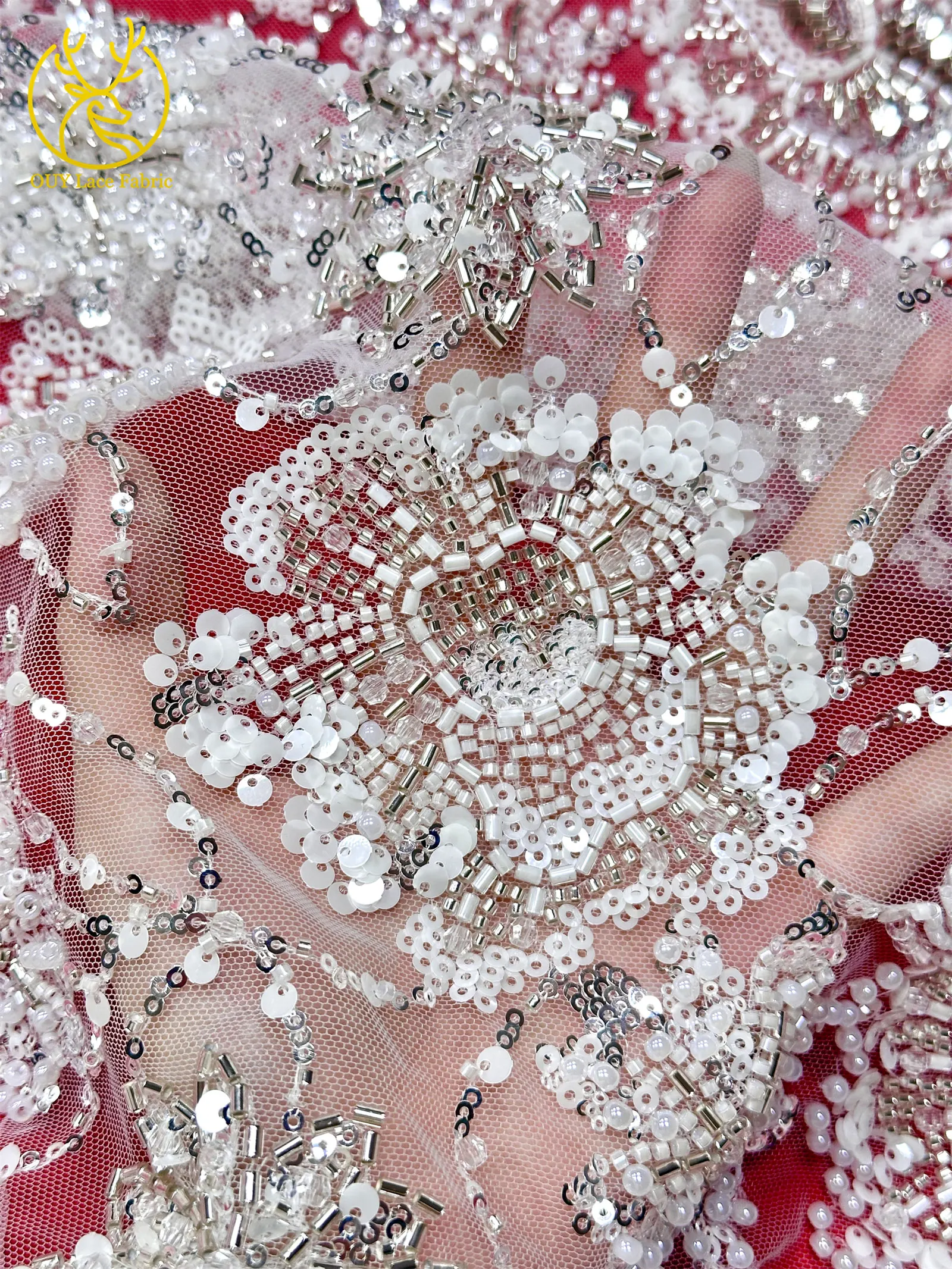 Luxuriöses High-End Nigerianisches Damen-Partykleid für Abschlussball 2026, Afrikanischer Bräutigam-Stickerei-Perlen-Spitzenstoff, Französische Pailletten-Spitze – Detail 12